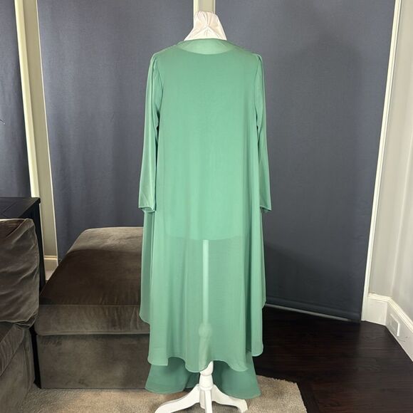 Women’s Green Chiffon 3 Piece Mother of the Bride Formal Pant Suit Size 2 - Picture 4 of 14